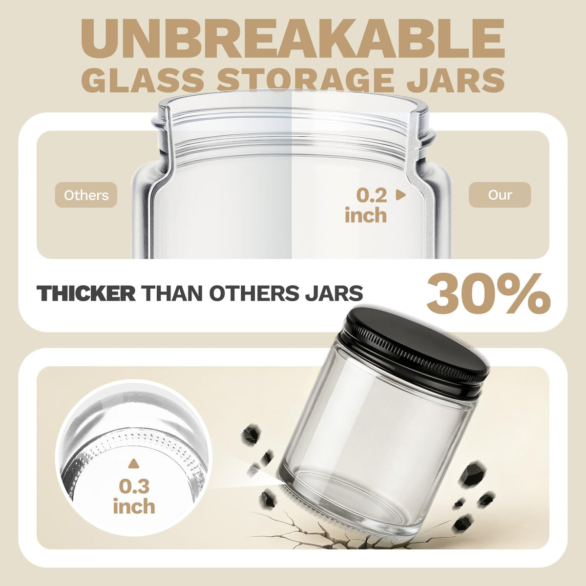 Bumobum 24 Pack 8 oz Glass Candle Jars for Making Candle, Thick Clear Glass Jars with Metal Lids, Bulk Empty Small Food Storage Containers for Spice, Powder, Lotions – Leak-Proof
