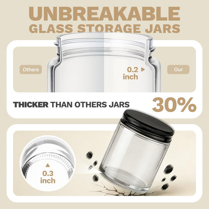 Bumobum 24 Pack 8 oz Glass Candle Jars for Making Candle, Thick Clear Glass Jars with Metal Lids, Bulk Empty Small Food Storage Containers for Spice, Powder, Lotions – Leak-Proof