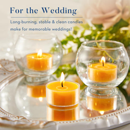 Crenovo 48 Pack Beeswax Tea Lights, 4-Hour Long Burning Tealight Candles, Ideal for Dinners Meditation Home Decor Tea Candles