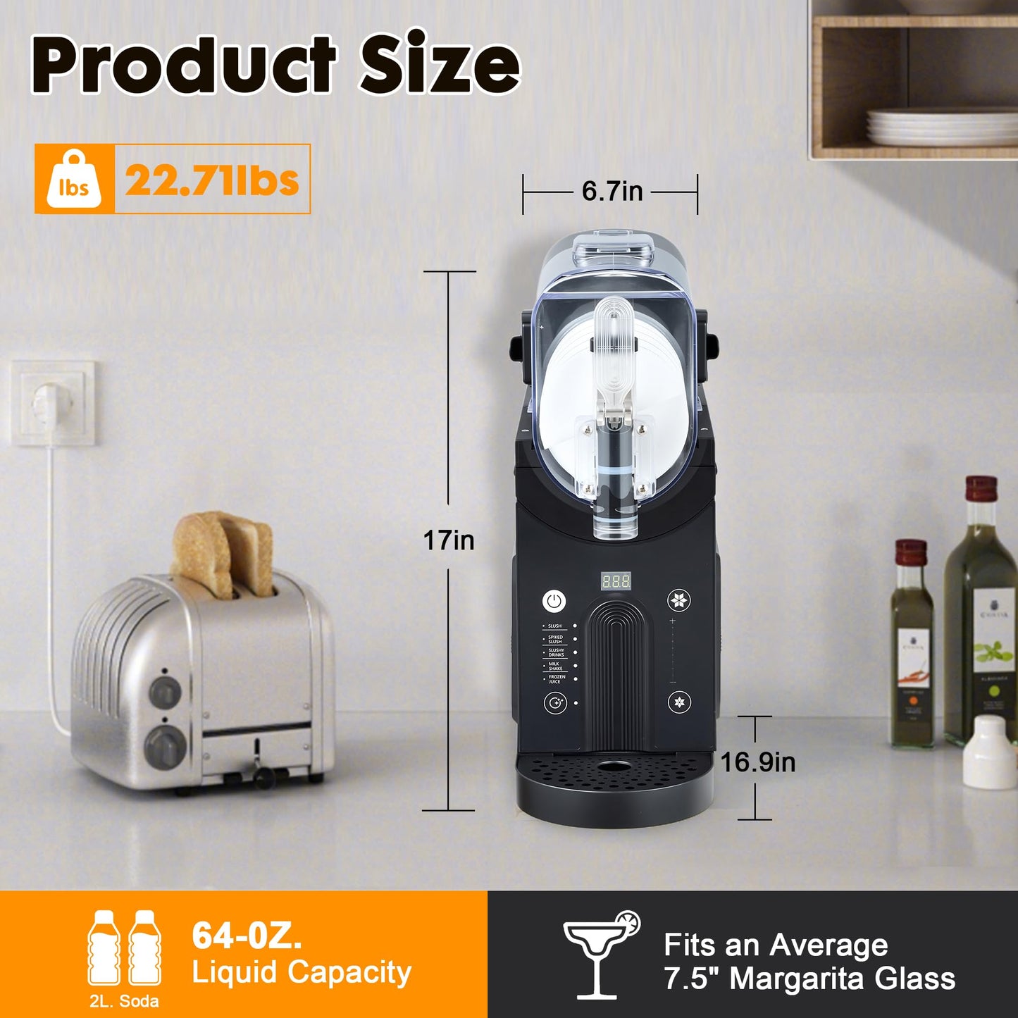 YODHOSA Slushie Machine Professional Slushy Maker,64 oz Frozen Drink Maker with 5 Pre-Set Programs for Milkshake,Frappe,Margarita,Cold Drink,No Ice Needed