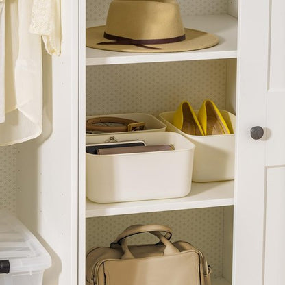 IRIS USA Storage Bins - 7 Qt. Stackable Plastic Baskets with Lids | Small 4-Pack in Off White