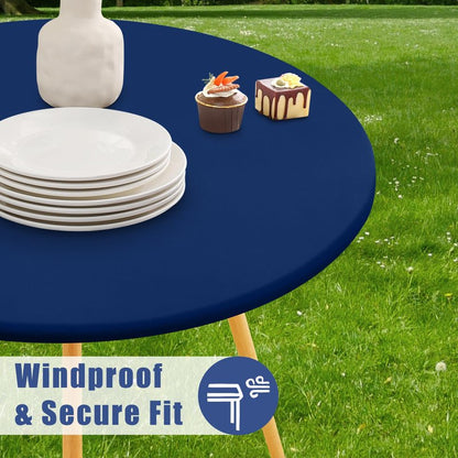 Moosfor Round Spandex Tablecloth, Elastic Fitted Waterproof Tablecloths for 42"-50" Tables, Stretch Washable Picnic Table Cover for Camping, Dining, Indoor and Outdoor, Navy