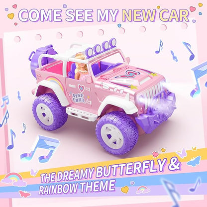 DEERC Pink Remote Control Car for Girls with Fog Mist &amp Music 1:16 RC Car with LED Lights for Kids 2.4Ghz All Terrain SUV Truck Gifts Off-Road Racing Vehicle Toy Car Girls Toys