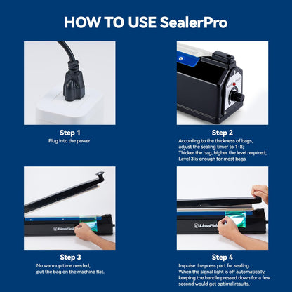 LinsnField Sealer Pro - 16 inch Impulse Heat Sealer - 5mm Sealing Width - Manual Heat Sealer Machine for All Bags - Most Heavy Duty for Strong, Secure Sealing for Long Term Food Storage, Deep Blue