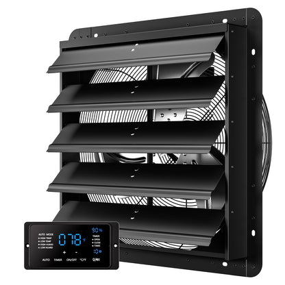 CAMMOO 20 Inch EC Motor Shutter Exhaust Fan, 6 Inch Large Touchscreen Controller for Temp Humidity and Speed Control, 10-Speed Wall Mount Fan for Attic, Greenhouse, Garage, Chicken Coop Ventilation