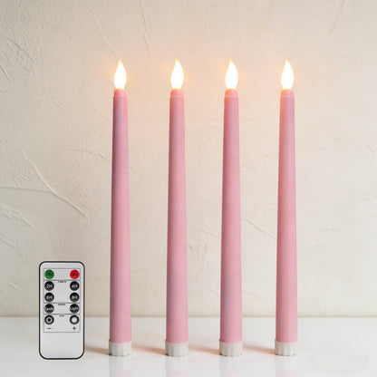 Ni-JASW Pink Flameless Taper Candles with Remote, Battery Powered Flickering LED Candlesticks Set of 4