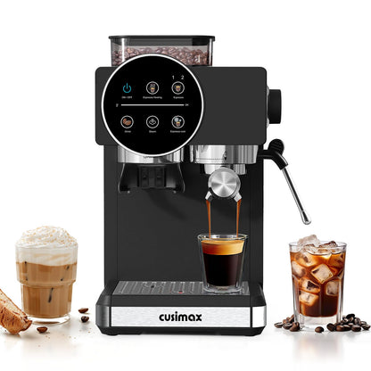 Espresso Machine with Grinder, 20 Bar Professional Expresso Coffee Machines with Milk Frother Steam Wand, Espresso Maker with 60oz Removable Water Tank, Cappuccino & Latte Machine for Home (Black)
