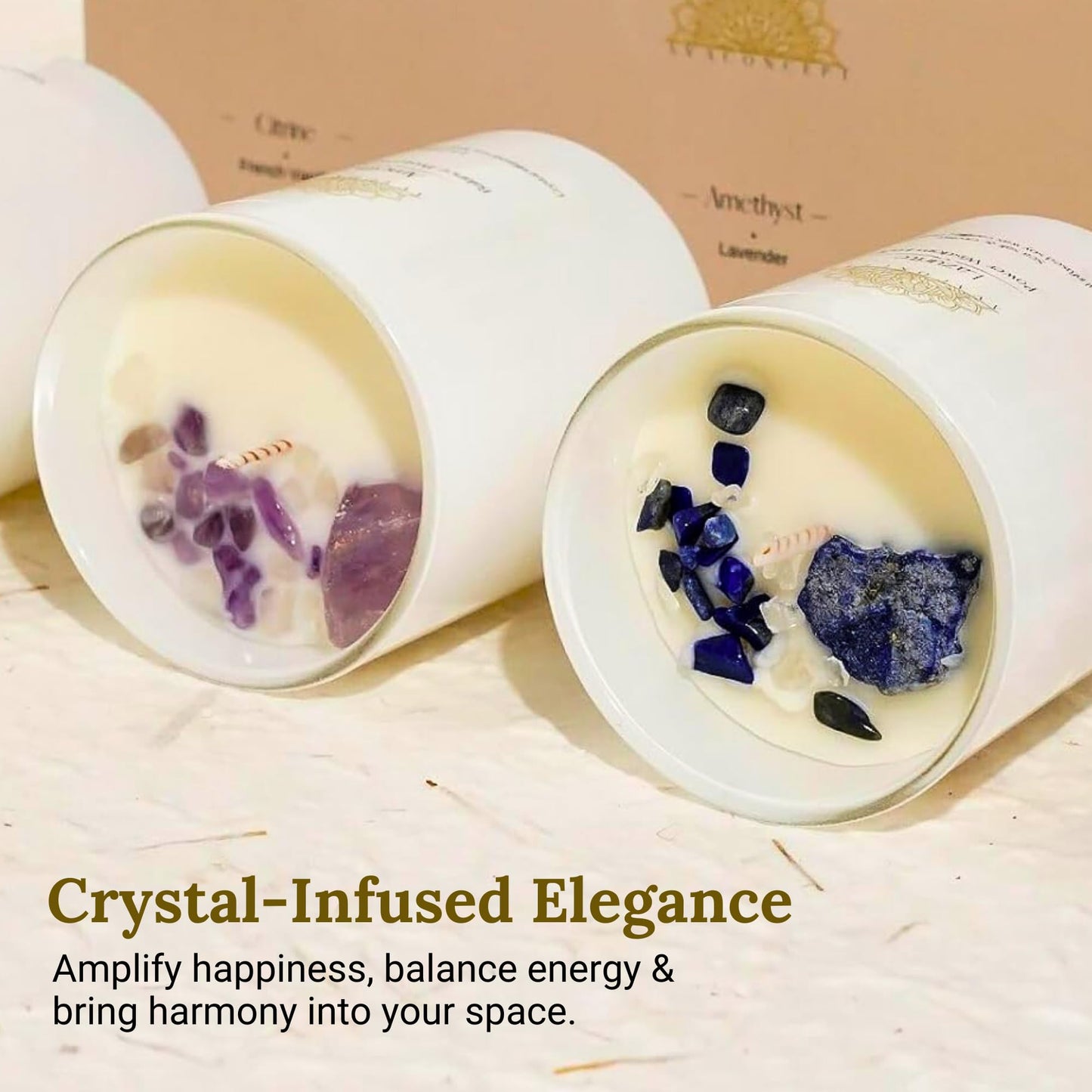 AvaConcept Healing Crystal Candle Gift Set – Set of 3 Citrine, Amethyst & Lazurite Hand-Poured Soy Wax French Vanilla, Lavender & Sea Salt Orchid Aromatherapy Scents 3.5oz Each | Premium Gift Box