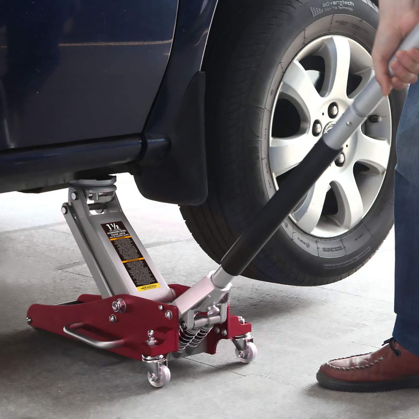 Big RED 1.5 Ton Floor Jack,Aluminum and Steel Hydraulic Low Profile Car Jack with Dual Piston Quick Lift Pump,Lightweight Racing Floor Jack for Vehicle,3,000 lb Capacity,Red,TAM815016LR