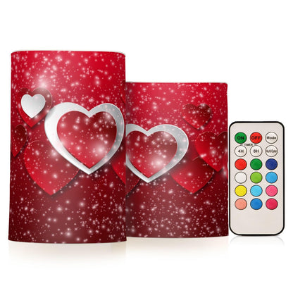 ALAZA Happy Valentines Day Hearts Flickering Flameless Candles Battery Operated with Remote Timer,Tea Light Candles LED Pillar Votive Candles Set of 2 for Outdoor Indoor Decorations