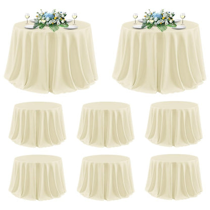 sancua Round Tablecloth 120 Inch Diameter, 8 Pack - Circle Polyester Fabric Table Cloth for Party Reception Banquet Birthday, Washable Formal Table Cover (Fit 48-96 Inch Tables), Beige