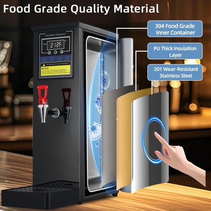 Commercial Hot Water Dispenser Commercial Water Boiler Electric Countertop Hot Water Machine Black 25L(6.6GAL)/Hour Step-heating 86-212°F Adjustable for Boba Tea Coffee Office Restaurant 1600W