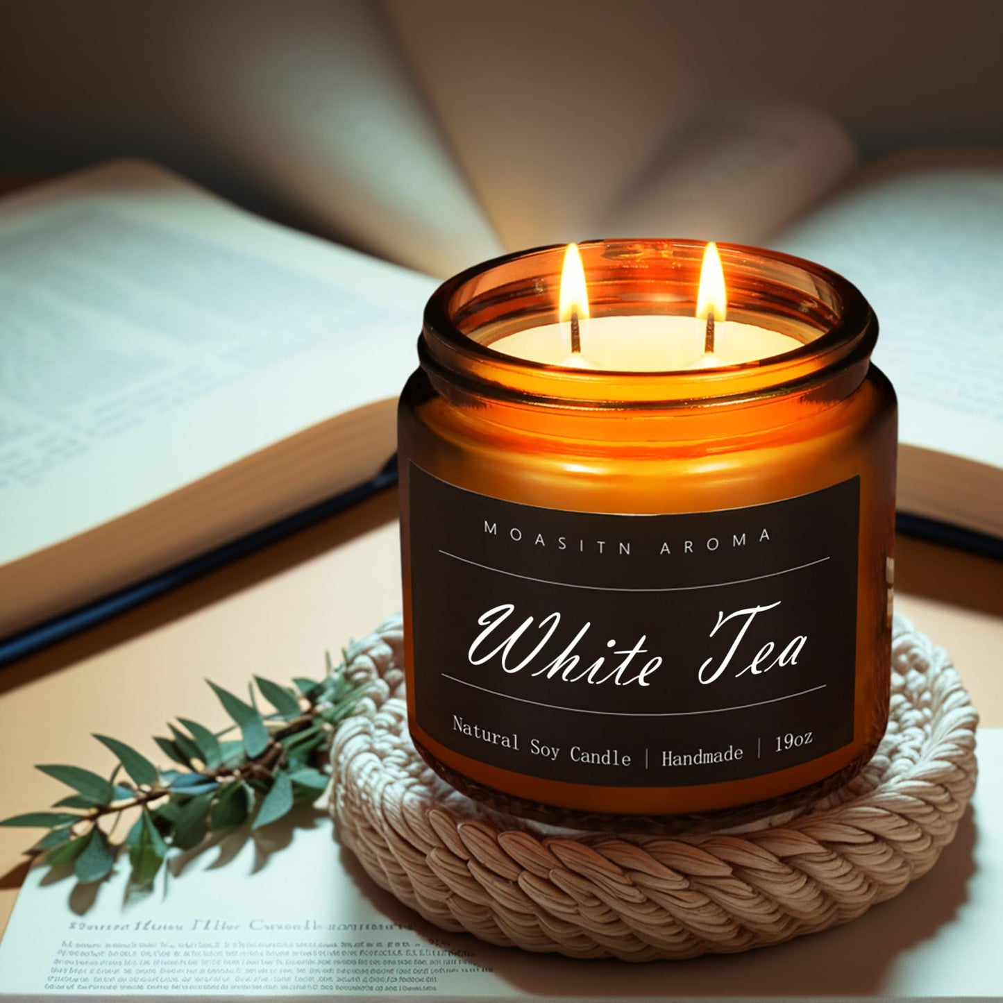 MOASITN White Tea Large Heavenly Scented Candles for Home|19oz 100h Long Lasting Clean Burn|Natural Soy Aromatherapy Candle|2 Wick Jar Candle for Women,Men as Relaxing,Birthday,Housewarming Gifts