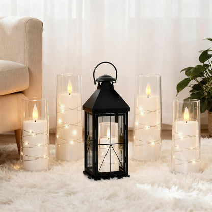 Raycare Flameless Candle with Remote Timer – 9 Flickering Acrylic Battery Operated LED Pillar Candles with Embedded Star String for Christmas, Wedding, Home Table Decor, and as a Gift (White)