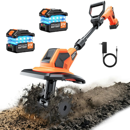 Cordless Electric Garden Tiller Cultivator, 6000mAh Battery Powered Tiller, Lightweight Rototiller for Gardening, 9.5In Tilling Width ＆ 7In Depth, Cultivators for Gardening/Weeding/Soil Cultivation