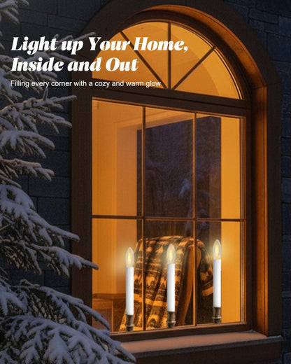 SUNSGNE Battery Operated Window Candles, Flameless Window Candles with Auto Timer for Holiday Home Table Christmas Decor, C26 LED Ultra-Bright Bulbs, 4 Pack, Antique Bronze Base