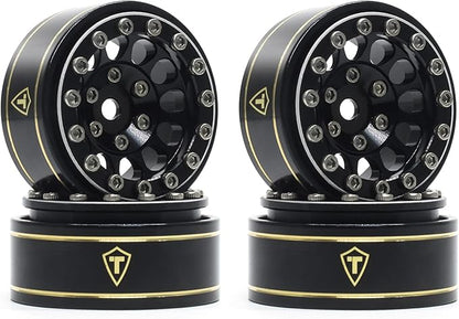 TREAL 1.0 Beadlock Wheels 12 Spokes Classic Rims (4P) for SCX24 AX24 FCX24 TRX4M 1/24 1/18 Crawler Car-Type I(Black)