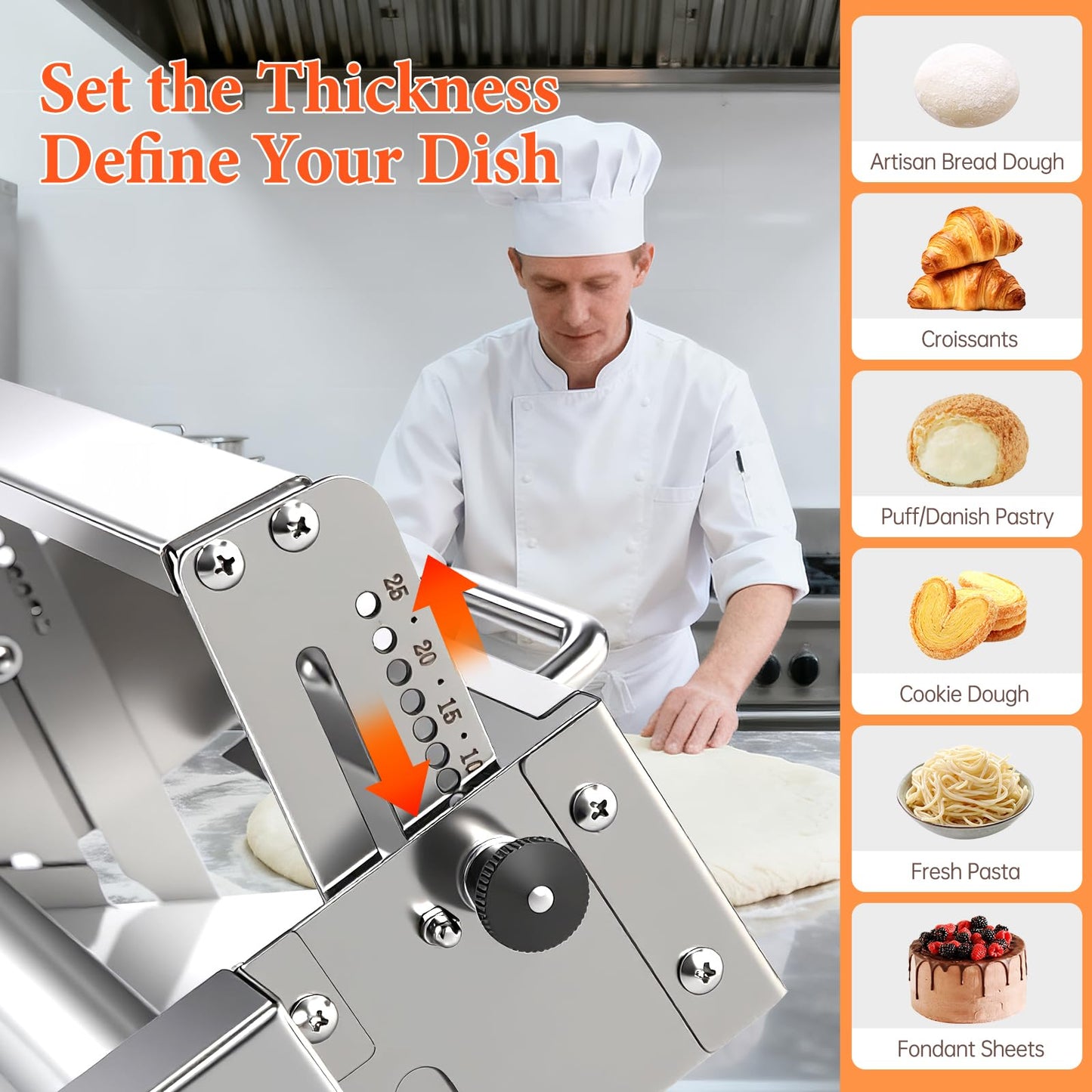 40.5" x 15.5" Folding Manual Dough Sheeter with PE Board – Stainless Steel Countertop Dough Roller Machine, Adjustable Thickness (0–25mm) for Pastry, Pizza, Croissant, Cookie & Pasta