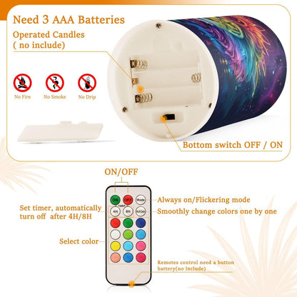 BOENLE Flickering Flameless Candles, Lion Bohemian LED Candles with Remote Timer, Set of 2 Battery Operated Candle for Valentine Wedding Birthday