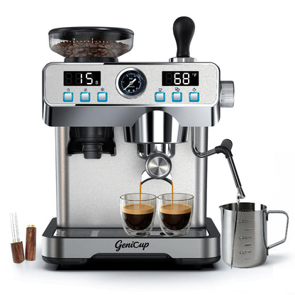 GeniCup Espresso Machine with Grinder 20 Bar Professional Expresso Coffee Machines for Home Customizable 194℉-203℉ Temp Control Espresso Maker with 68oz Water Tank All-in-One Coffee Maker Cold Brew