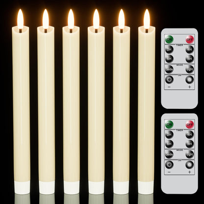 Wondise Flameless Taper Candles with Remote Timer, Real Waxy Battery Operated Flickering Candlesticks, 3D Wick LED Candles 9.6inch for Halloween Christmas Holiday Wedding Decoration (Ivory