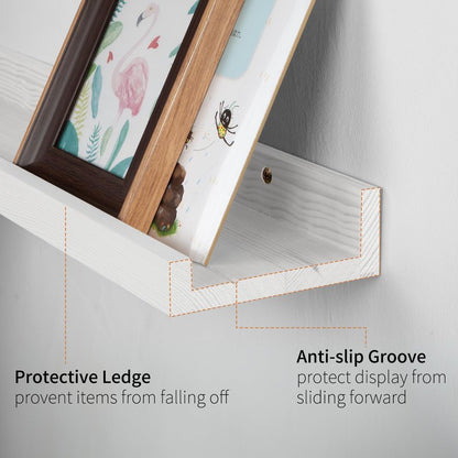 SAUMONIERES Picture Ledge Shelf Floating Book Shelves Set of 2 Wall Mounted Solid Wood for Bedroom Bathroom Living Room Kitchen, 55 Inch White