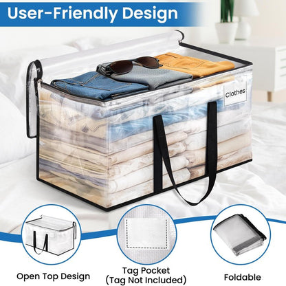 RoomHacks Heavy Duty Clear Moving Bags with Reinforced Handle and Double Zipper, Storage Totes, Packing Bags Alternative to Moving Essential and Supplies Box, Clear, Large, 6 Packs