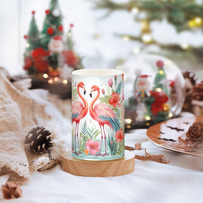 BOENLE Flickering Flameless Candles, Pink Flamingo Print LED Candles with Remote Timer, Set of 2 Battery Operated Candle for Valentine Wedding Birthday