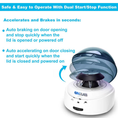 ONiLAB Scientific Mini Centrifuge 5000RPM,1360 x g RCF, Lab Benchtop Centrifuge with 2 Rotors for 8 x 0.2/0.5/1.5/2.0ml and 0.2mL×32 PCR Strips, Low Noise≤45dB, 100-240V,Blue lid(ONLY for MICROTUBES)