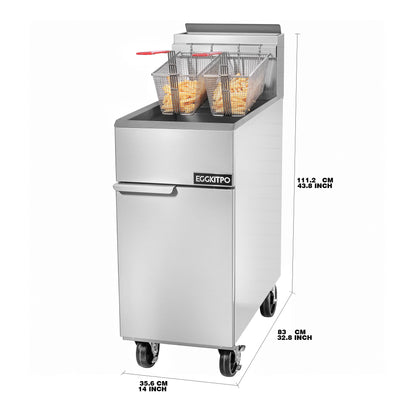 EGGKITPO (ECF3-NG) 40LB 90,000 BTU Natural Gas Fryer and 10L×2 Commercial Fryer with Timer and Basket Dual Tank Fryer(120v 3600w)