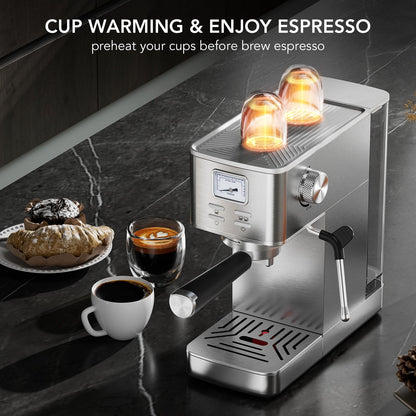 COWSAR Espresso Machine 20 Bar, Compact Commercial Espresso Maker with Milk Frother, Visual Pressure Gauge, Coffee Machine with 47oz Removable Water Tank and Capsule Funnel, for Cappuccino, Latte
