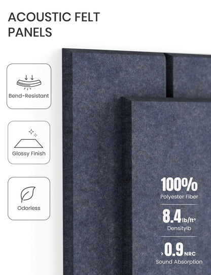 Felt Bulletin Board Tiles -28"x18" with 40 Adhesive Tabs, Cork Board Alternative for Office Decor, Push Pin Board Wall Organizer 6-Pack(Navy Blue)