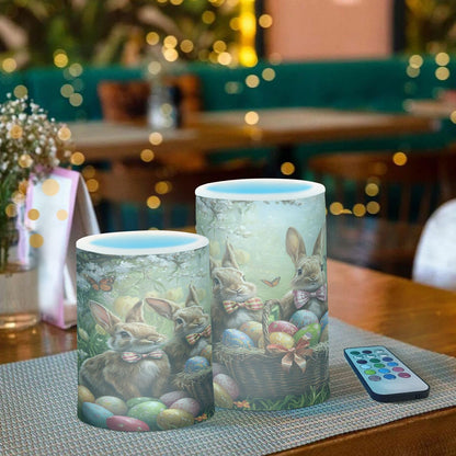 ALAZA Rabbit Easter Bunny Egg Flameless Candles Flickering LED Candles with Remote Timer Battery Operated Pillar Candles Set of 2 for Dinner Holiday Decor