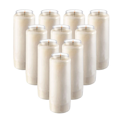Rambue 9 Day Prayer Candles, 9 Pack - 7” White Memorial Candle for Shiva, Religious Ceremony, Party, Emergency Candles - Long Burning Vegetable Wax in Plastic Jars