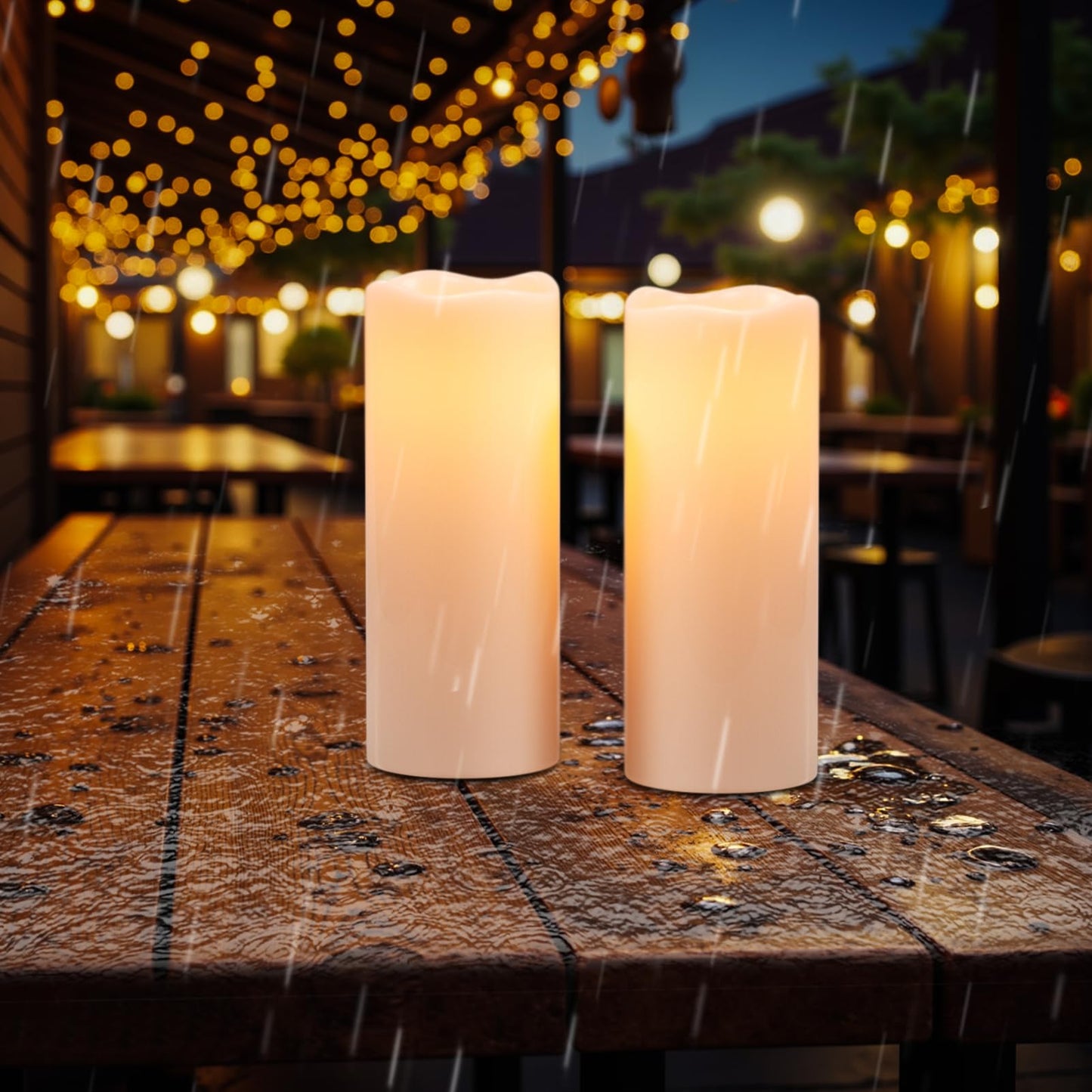 Wondise Solar Powered Candles IP65 Outdoor Waterproof Rechargeable LED Candles Battery Operated Dusk to Dawn Plastic for Camping Patio Porch Lanterns(2 Pack, 4" D x 8" H)