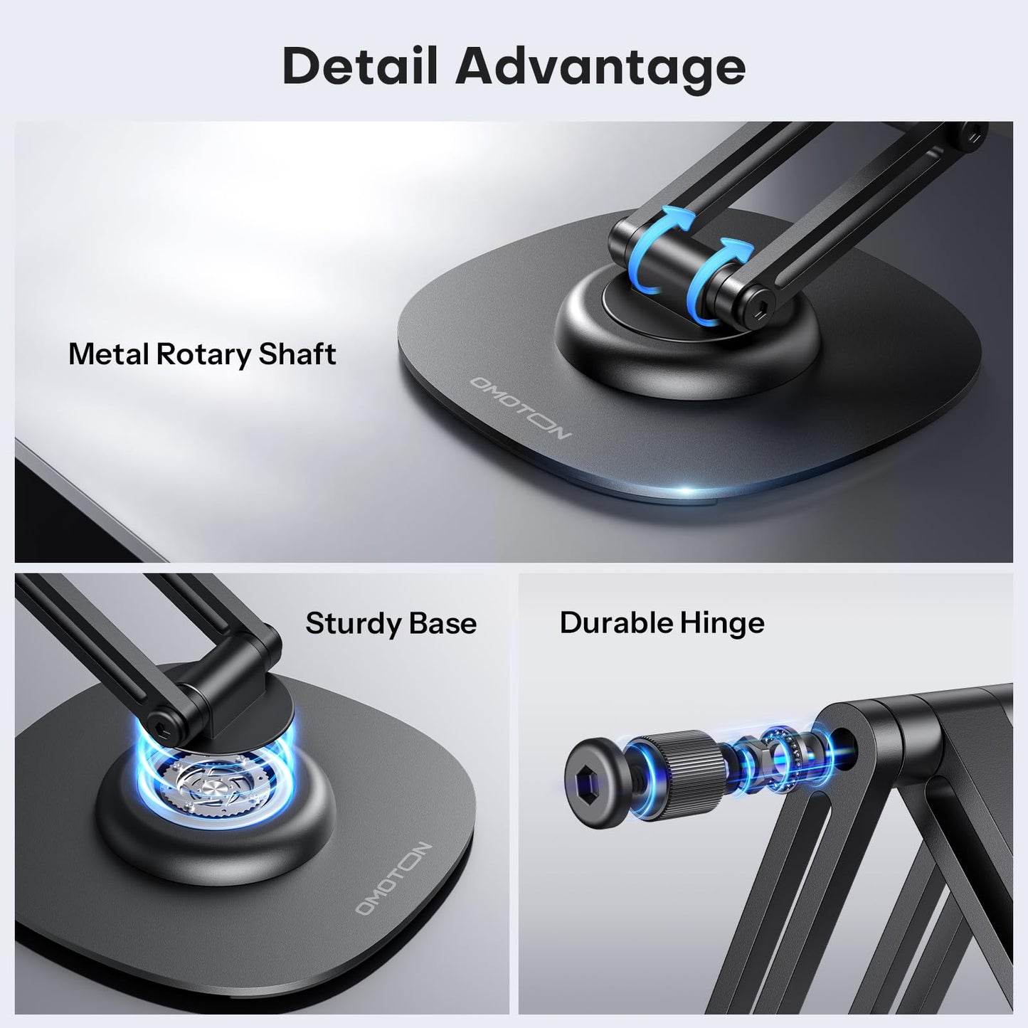 OMOTON 360°Rotating Magnetic Phone Stand for Desk, Adjustable Foldable Aluminum for MagSafe Cell Phone Stand Holder with Non-Slip Base, for iPhone 17/16/15/14 Pro Max Air/MagSafe Case- Black