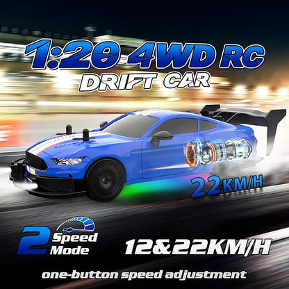 RC Drift Car 1/20 Scale 2.4GHz 4WD Remote Control Car with Led Lights 22KM/H High Speed Rechargeable Batteries Racing Sport Cars RC Cars for Kids Boys Girls Adults Gifts Birthday Christmas
