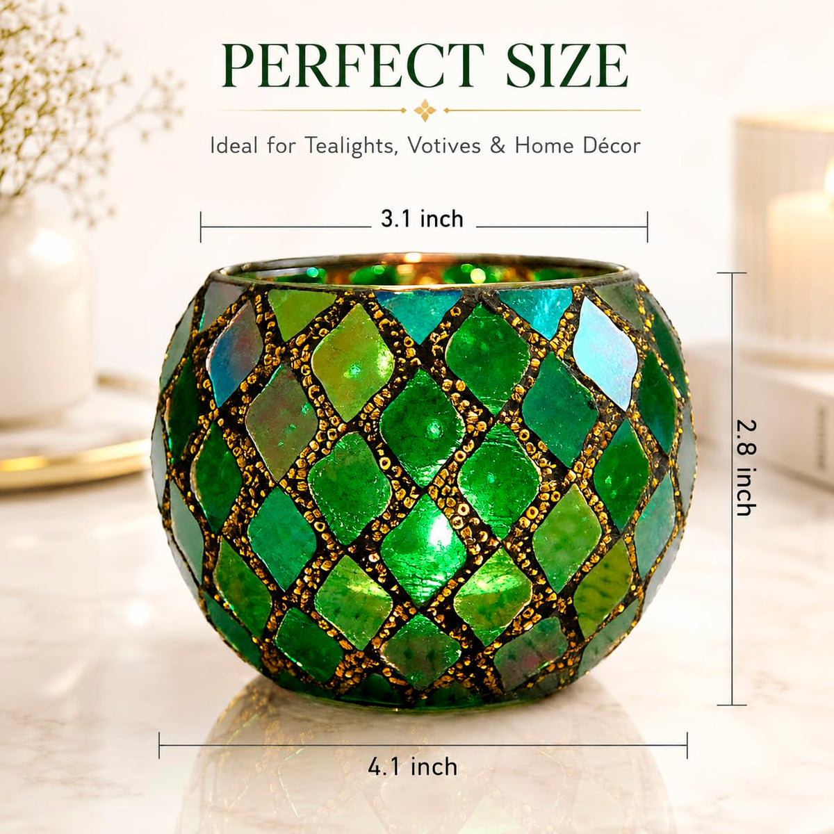 Votive Candle Holder Tea Lights - Glass Candle Holders, Mosaic Tealight Candle Holder, Candle Jar Cup for Wedding Centerpiece Party Table Decorations, Valentines Day Decor