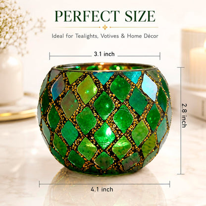 Votive Candle Holder Tea Lights - Glass Candle Holders, Mosaic Tealight Candle Holder, Candle Jar Cup for Wedding Centerpiece Party Table Decorations, Valentines Day Decor