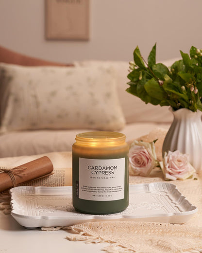 M&SENSE Cardamom Cypress Fir Large Soy Candles for Home Scented 2 Wick Large Soy Natural Candles 19.4oz 110 Hours Long Lasting Slow Burning Woody Scented Winter Holiday Birthday Gifts