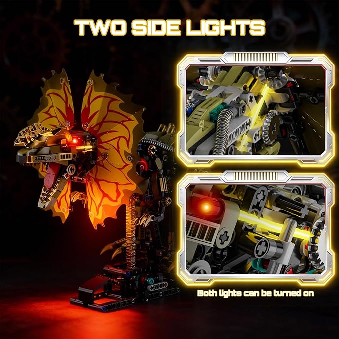 1277 Pcs Mechanical Dilophosaurus Building Blocks Set Steampunk Dinosaur Model with LED Eyes and Manual Linkage Robot STEM Display Gift for Adults&amp Teens