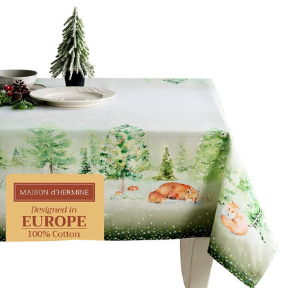Maison d' Hermine Table Cloth Rectangle Table 100% Cotton 60 x 120 Inches Fall Tablecloth Reusable Everyday Use for Thanksgiving Christmas Decorations Dining Farmhouse Party (Winter Mornings)