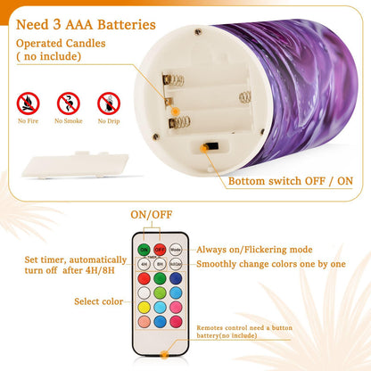 ALAZA Purple Rose Flameless Candles, LED Pillar Candles with Remote Timer, Battery Operated Candles Set of 2
