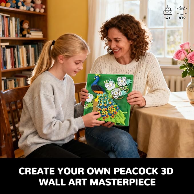 Flowers Peacock Animal 3D Wall Art Micro Mini Building Blocks Set Unique Home Wall Decor or Table Display Ideal Gift Toy for Adults &amp Boys Girls 14+ (879 PCS)