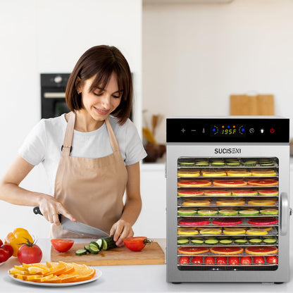 Food Dehydrator Machine 12 Stainless Steel Trays 1000W Meat Dehydrator for Home Use, 24H Timer & 195℉ Temperature Control Food Dryer for Jerky Fruit Herbs Mushroom Dog Treats