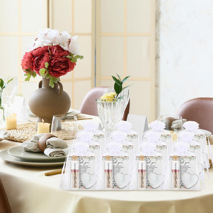 Wovnet 50 Sets Wedding Party Favors for Guests Bulk Including Heart Shaped Candles and Empty Matches Jars with Cork Top Thank You Cards and Organza Bags for Wedding Bridal Shower Party (Flower)