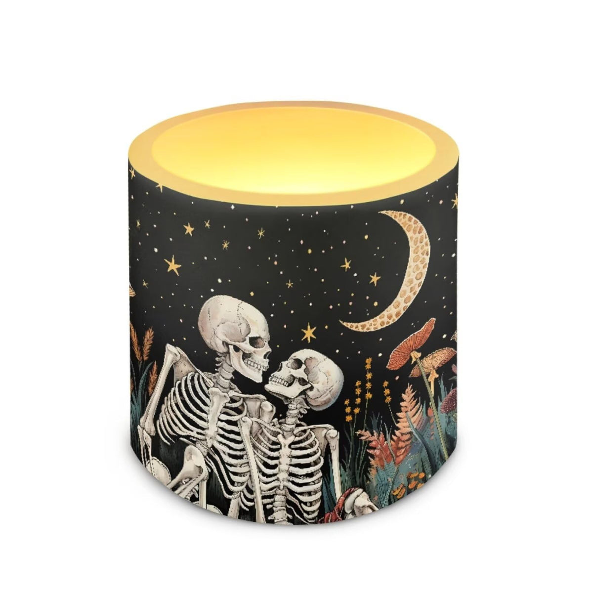 Merkmak Pack of 4 Flameless Candles Battery Operated Candles with Remote and Timer Flickering LED Elictric Pillar Tealights for Indoor Outdoor Decorations, Moon Skeleton