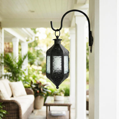 Vela Lanterns Hanging Moroccan Lamp - Exotic Decorative Patio & Porch Decor, Indoor Outdoor Tea Light Candle Lantern Holder with Chain (11" Medium, Clear Glass, 2-Pack)