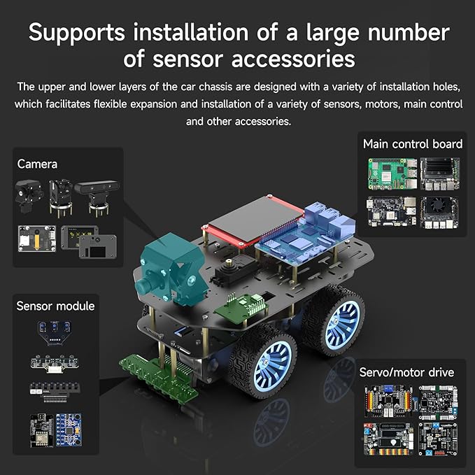 Yahboom Smart Chassis Car 2WD Kit with 520 Encoder MotorAluminum Alloy Framewith Expansion Board Driverfor DIY Educational Robot Car Kit(Unassembled) Without Battery