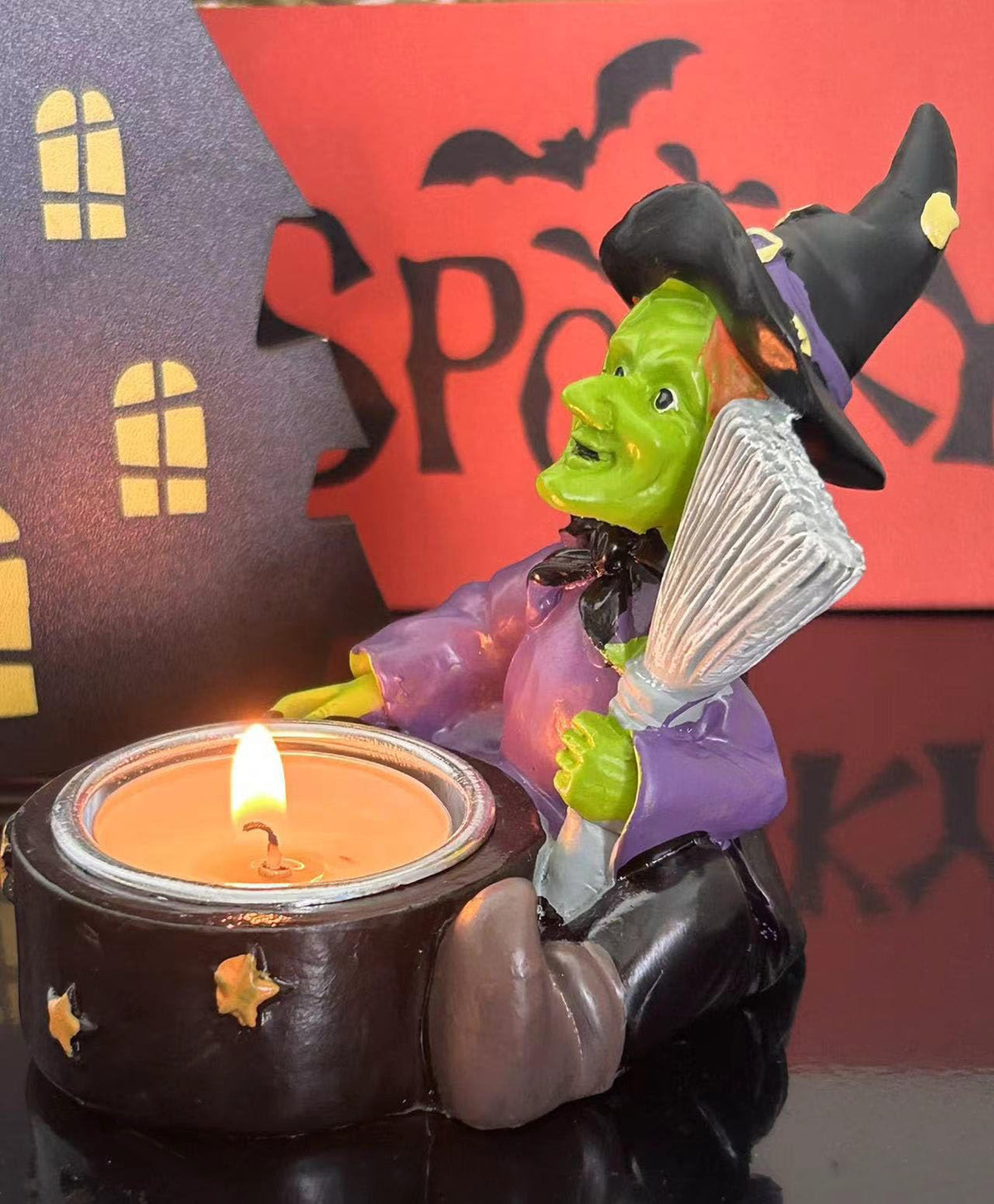 QIAOIDEA Halloween Candle Holder Spooky Witch Tealight Candle Holder Scary Halloween Decorations Horror Skeleton Skull Candle Holder for Bedroom Living Room Mantel Shelf Tabletop Decoration